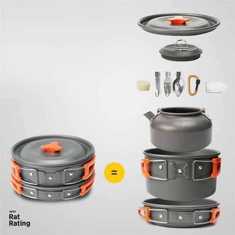 AOTU AT6384-2 Portable Handle Pan Outdoor Camping Picnic Pot Cookware Set for 2-3 People (No FDA, BPA-Free)