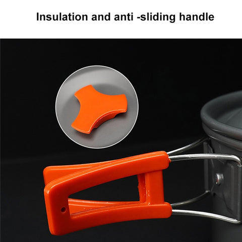 AOTU AT6384-2 Portable Handle Pan Outdoor Camping Picnic Pot Cookware Set for 2-3 People (No FDA, BPA-Free)