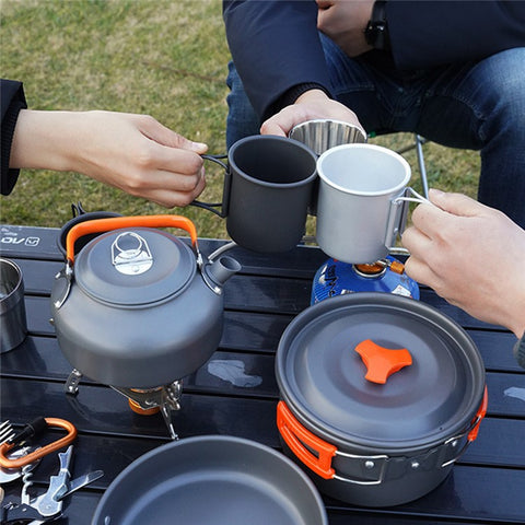 AOTU AT6384-2 Portable Handle Pan Outdoor Camping Picnic Pot Cookware Set for 2-3 People (No FDA, BPA-Free)