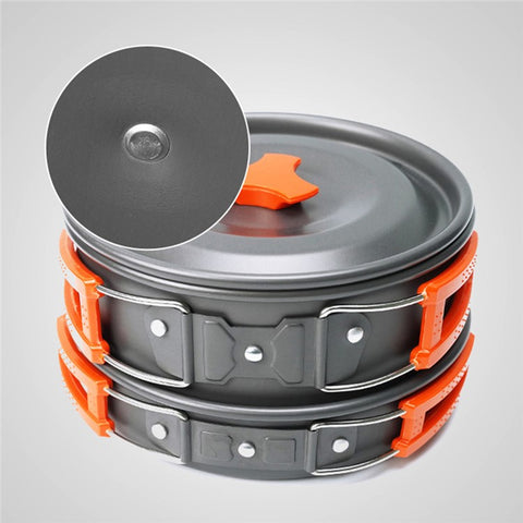 AOTU AT6384-2 Portable Handle Pan Outdoor Camping Picnic Pot Cookware Set for 2-3 People (No FDA, BPA-Free)
