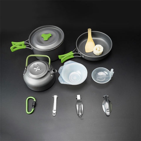 AOTU AT6384-2 Portable Handle Pan Outdoor Camping Picnic Pot Cookware Set for 2-3 People (No FDA, BPA-Free)