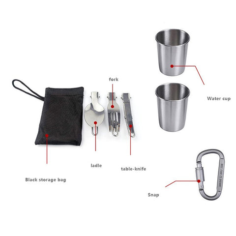 AOTU NB6803-14 Outdoor Camping Cookware Set for 2-3 People Portable Picnic Handle Pan Pot with Cups (No FDA, BPA-Free)