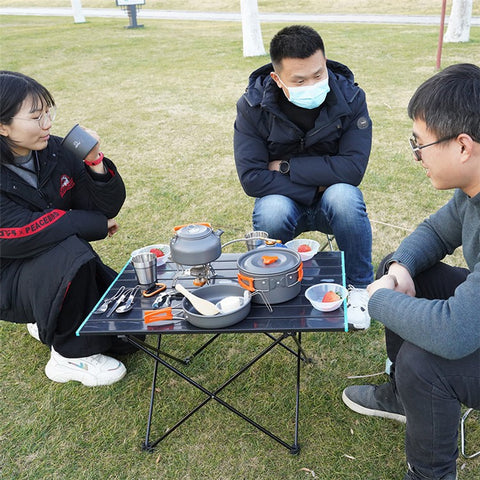 AOTU NB6803-14 Outdoor Camping Cookware Set for 2-3 People Portable Picnic Handle Pan Pot with Cups (No FDA, BPA-Free)