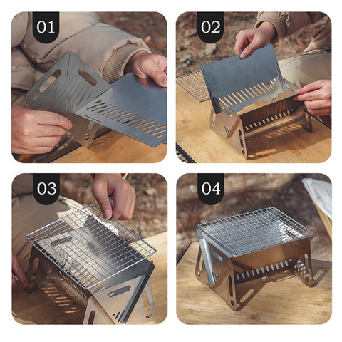 HALIN Outdoor Stainless Steel Barbecue Charcoal Grill Folding Camping Picnic BBQ Stove