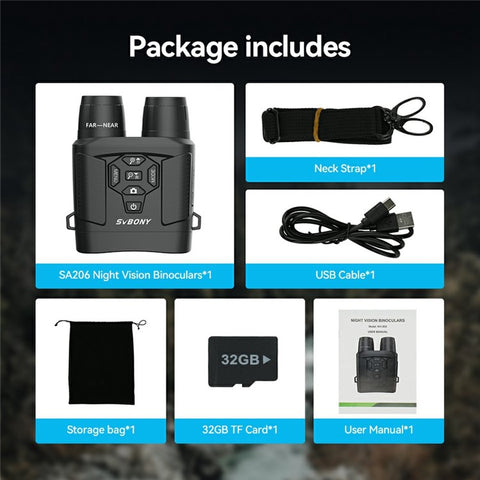 SVBONY SA206 4K Night Vision Binocular Goggles with 3 inch Large Screen, 8X Digital Zoom, 32G TF Card