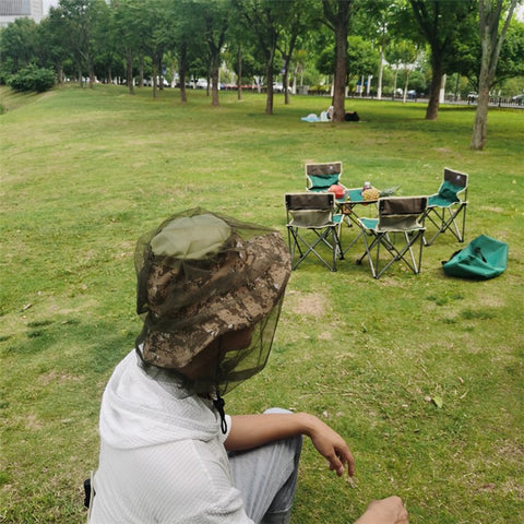 AOTU Camouflage Bucket Hat Cap with Anti-mosquito Head Net Face Mesh for Outdoor Camping Fishing