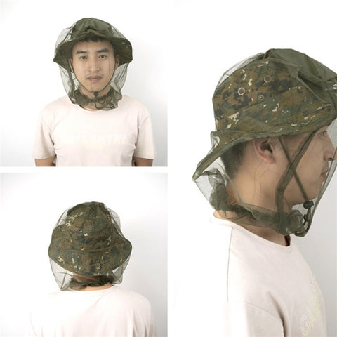 AOTU Camouflage Bucket Hat Cap with Anti-mosquito Head Net Face Mesh for Outdoor Camping Fishing