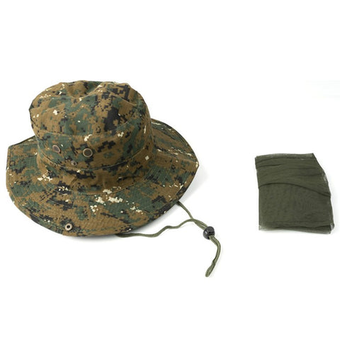 AOTU Camouflage Bucket Hat Cap with Anti-mosquito Head Net Face Mesh for Outdoor Camping Fishing