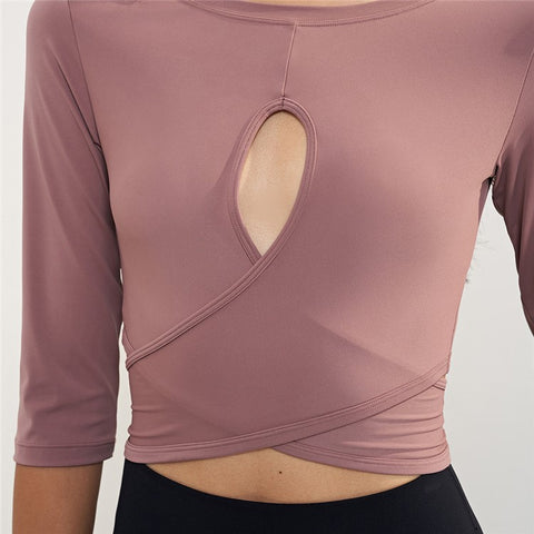 CX1589 Women's Gym Tops Yoga Clothing T-Shirt Light Nuls Round Neck Cropped