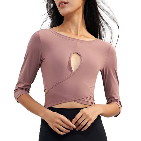 CX1589 Women's Gym Tops Yoga Clothing T-Shirt Light Nuls Round Neck Cropped