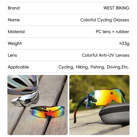 WEST BIKING YP0703183 Cycling UV400 Sunglasses Anti UV Windproof Outdoor Sports Goggles