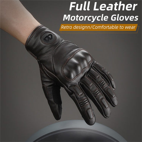 WEST BIKING 1 Pair Touch Screen Motorcycle Riding Gloves Goat Leather Full Finger Anti-collision Motorbike Gloves