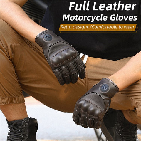 WEST BIKING 1 Pair Touch Screen Motorcycle Riding Gloves Goat Leather Full Finger Anti-collision Motorbike Gloves