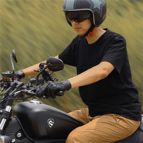 WEST BIKING 1 Pair Touch Screen Motorcycle Riding Gloves Goat Leather Full Finger Anti-collision Motorbike Gloves