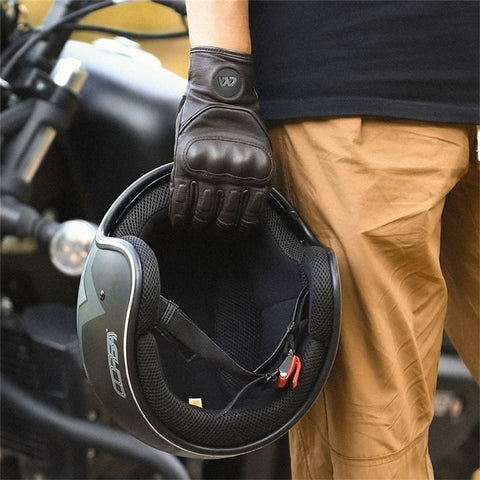 WEST BIKING 1 Pair Touch Screen Motorcycle Riding Gloves Goat Leather Full Finger Anti-collision Motorbike Gloves
