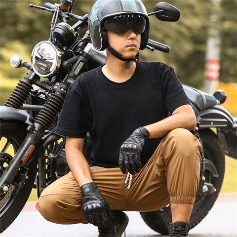 WEST BIKING 1 Pair Touch Screen Motorcycle Riding Gloves Goat Leather Full Finger Anti-collision Motorbike Gloves