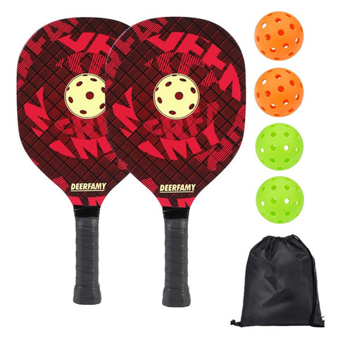 Portable Wooden Pickleball Paddle Set for Beginners with 2 Rackets + 4 Balls + Carry Bag