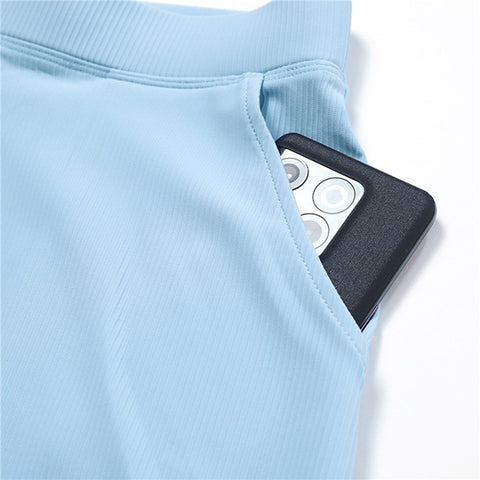 8526 Women Ribbed High Waist Yoga Shorts with Pockets for Gym Cycling Running