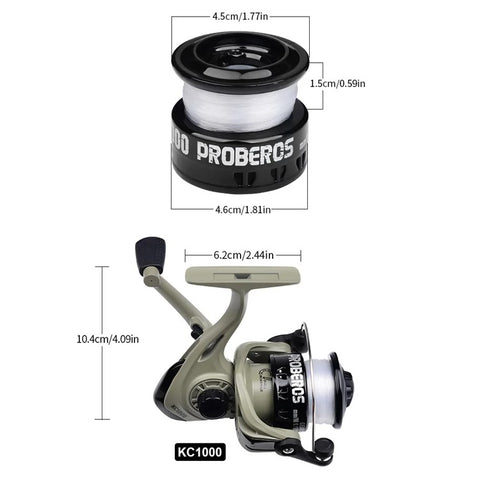 PROBEROS Fishing Reel 1BB 5.2:1 High Speed Spinning Reel with 50m Wire