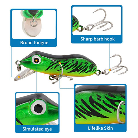 XY-605 5Pcs / Set Topwater Frog Fishing Lure Hard ABS Imitation Frog Crankbait Tackle with Dual Hooks
