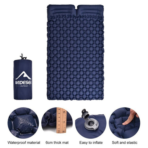 WIDESEA WSCM-005 Outdoor Camping Double Person Inflatable Mattress Folding Air Bed Picnic Pillow Blanket with Air Bag