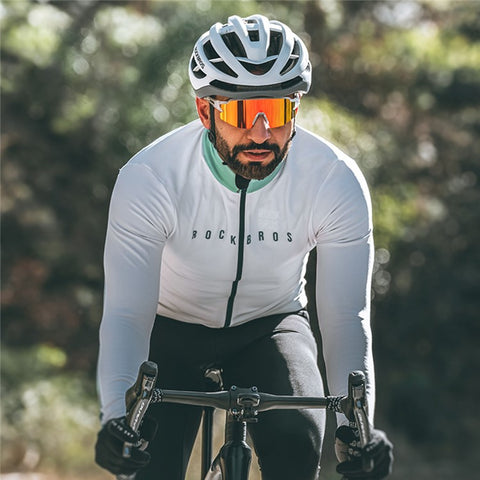 ROCKBROS Cycling Clothing Sets Long Sleeve Top Cycling Jersey Bike Outfit Bib Pants Built-In Foam Padded, Shoulder Strap Type