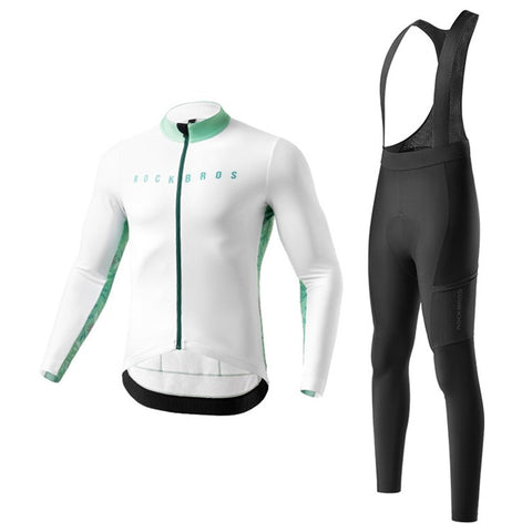 ROCKBROS Cycling Clothing Sets Long Sleeve Top Cycling Jersey Bike Outfit Bib Pants Built-In Foam Padded, Shoulder Strap Type