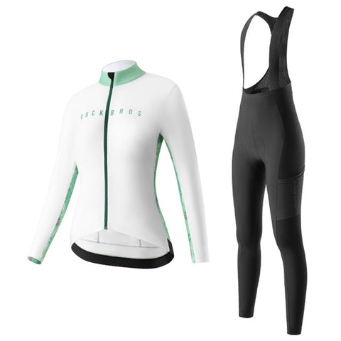 ROCKBROS Cycling Clothing Sets Long Sleeve Top Cycling Jersey Bike Outfit Bib Pants Built-In Foam Padded, Shoulder Strap Type