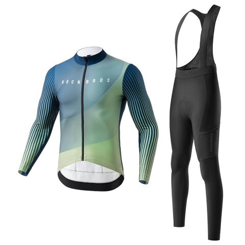 ROCKBROS Cycling Clothing Sets Long Sleeve Top Cycling Jersey Bike Outfit Bib Pants Built-In Foam Padded, Shoulder Strap Type