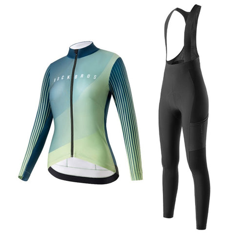 ROCKBROS Cycling Clothing Sets Long Sleeve Top Cycling Jersey Bike Outfit Bib Pants Built-In Foam Padded, Shoulder Strap Type
