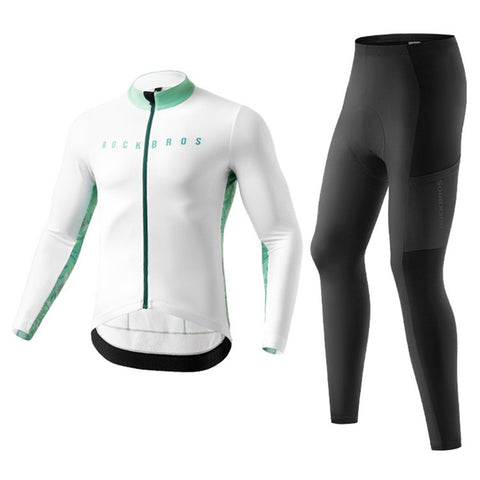 ROCKBROS Cycling Clothing Sets with Long Sleeve Top, Bottom Cycling Jersey Bike Bib Pants with Foam Padded