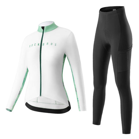 ROCKBROS Cycling Clothing Sets with Long Sleeve Top, Bottom Cycling Jersey Bike Bib Pants with Foam Padded