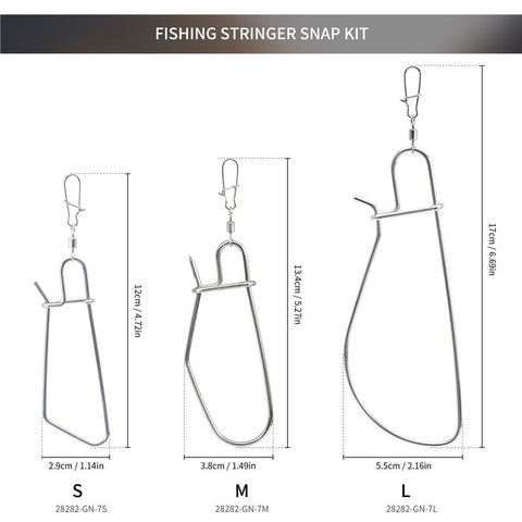 28282 Stainless Steel  Fish Buckle Lock Fishing Stringer Clip with 7pcs Snaps Fishing Holder Kit