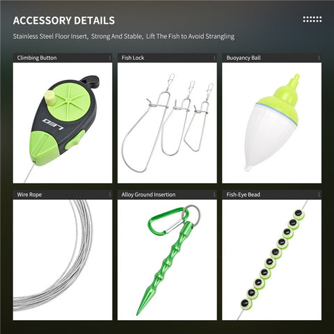 28282 Stainless Steel  Fish Buckle Lock Fishing Stringer Clip with 7pcs Snaps Fishing Holder Kit