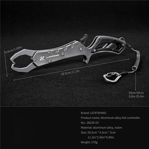 LEO 28235 Anti-skid Fishing Grip Aluminum Alloy Fish Control Clamp with Anti-lost Rope and Buckle