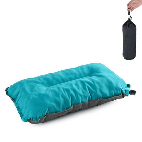 Inflatable Sponge Pillow Camping Travel Pillow Fabric+TPU Head Rest Cushion