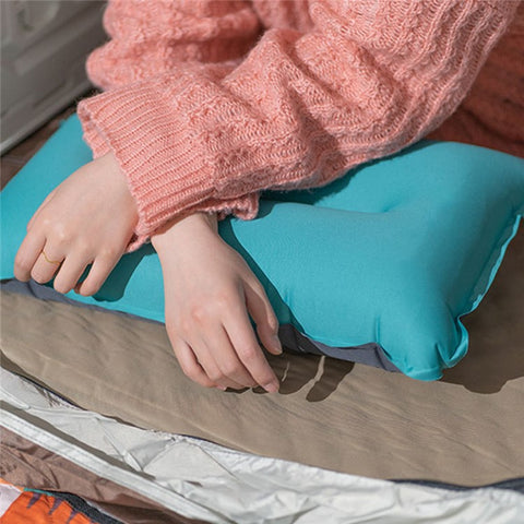 Inflatable Sponge Pillow Camping Travel Pillow Fabric+TPU Head Rest Cushion
