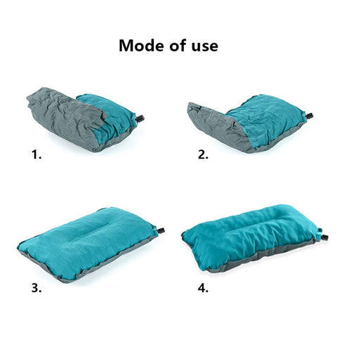 Inflatable Sponge Pillow Camping Travel Pillow Fabric+TPU Head Rest Cushion