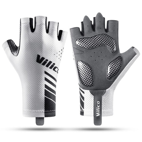 VILICO A0132 Shock Absorbing Cycling Gloves Anti Slip Fingerless Mittens for Outdoor Sports , Size M / White