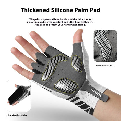 VILICO A0132 Shock Absorbing Cycling Gloves Anti Slip Fingerless Mittens for Outdoor Sports , Size M / White