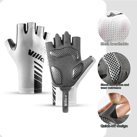 VILICO A0132 Shock Absorbing Cycling Gloves Anti Slip Fingerless Mittens for Outdoor Sports , Size L / White