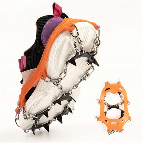 AOTU 1 Pair Teen Crampons Hiking Boots Ice Cleats Anti-Slip Snow Cleats with 11 Spikes (Suitable for Size 22-29)