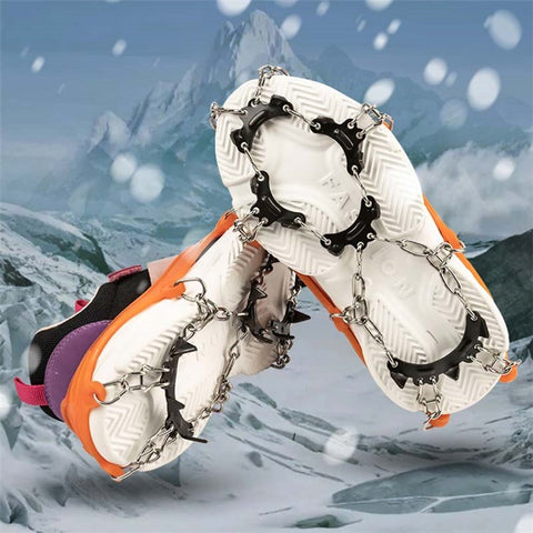 AOTU 1 Pair Teen Crampons Hiking Boots Ice Cleats Anti-Slip Snow Cleats with 11 Spikes (Suitable for Size 22-29)