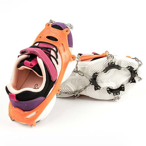 AOTU 1 Pair Teen Crampons Hiking Boots Ice Cleats Anti-Slip Snow Cleats with 11 Spikes (Suitable for Size 22-29)