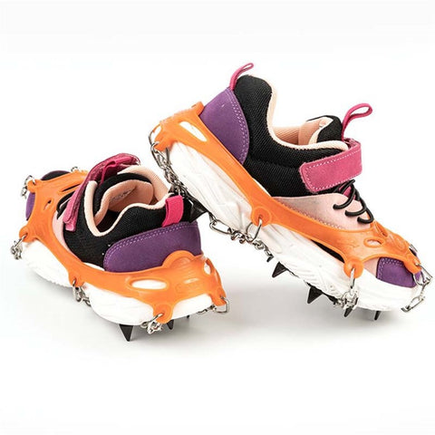 AOTU 1 Pair Teen Crampons Hiking Boots Ice Cleats Anti-Slip Snow Cleats with 11 Spikes (Suitable for Size 22-29)