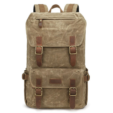 K58 Flap Design Waxed Canvas Backpack for Men Women Laptop Carrying Shoulder Bag