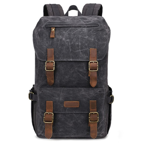 K58 Flap Design Waxed Canvas Backpack for Men Women Laptop Carrying Shoulder Bag