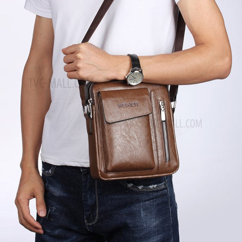 WEIXIER 8602 Fashion Men PU Leather Multi-pockets Crossbody Single Shoulder Bag
