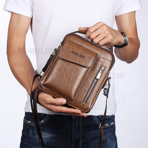 WEIXIER 8602 Fashion Men PU Leather Multi-pockets Crossbody Single Shoulder Bag