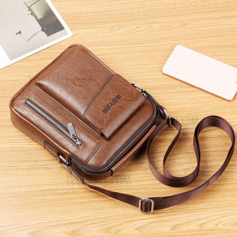 WEIXIER 8602 Fashion Men PU Leather Multi-pockets Crossbody Single Shoulder Bag